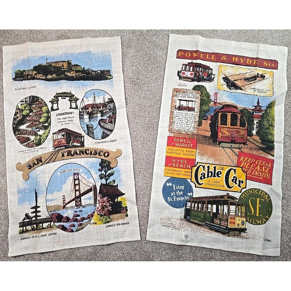 Kay Dee Vintage San Francisco Tea Towel Souvenirs Linen 2 Pc 27.5" x 16" Crafts